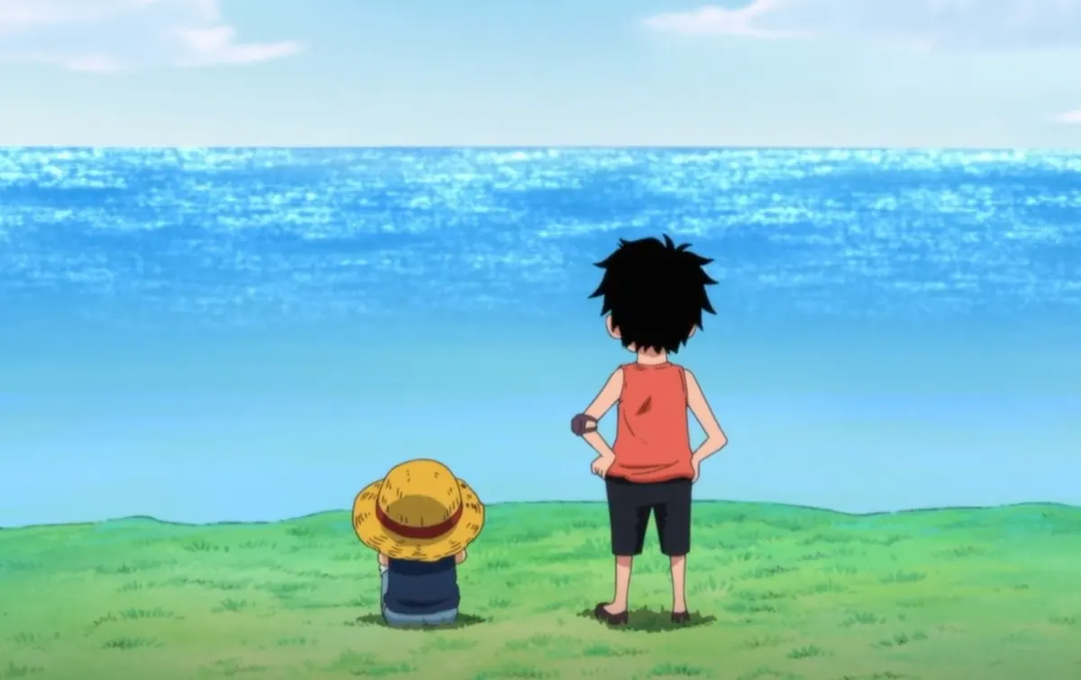Anime title screen with a lineup of characters